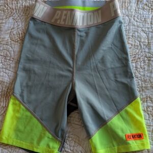 P.E Nation Athletic Shorts Gray and Green Performance Design